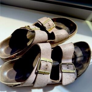 Birkenstock Arizona Rose Sandals with Gold Accents